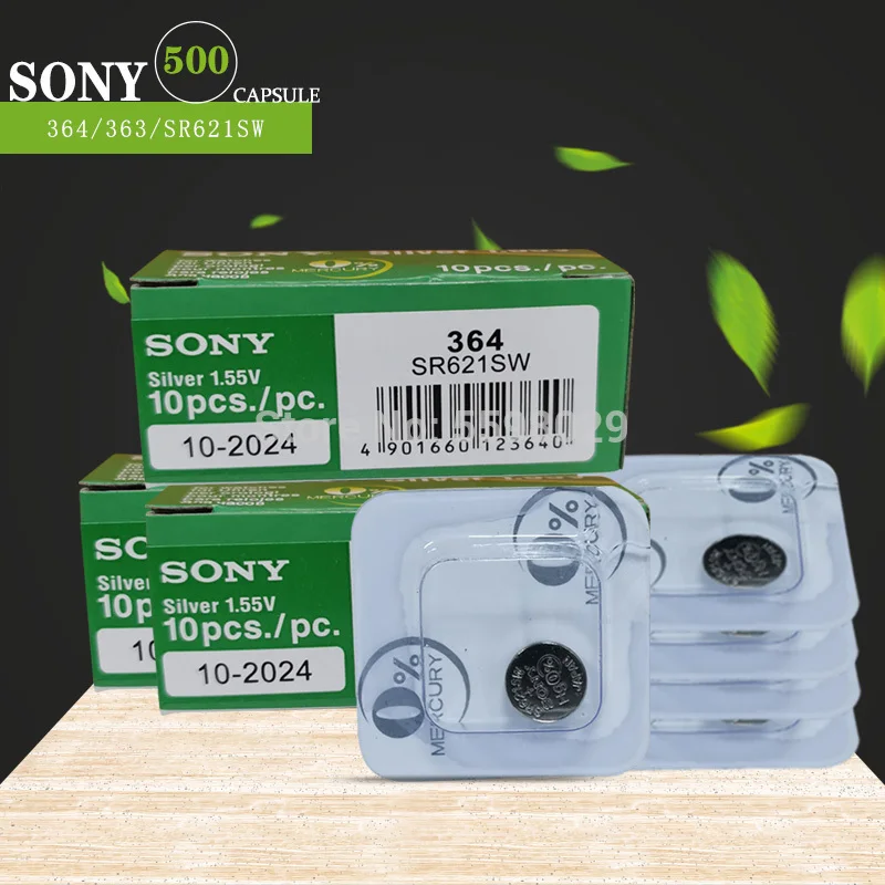 500 pz per SONY batteria per orologio da imballaggio a grano singolo AG1 1.55V 364 SR621SW LR621 621 LR60 batterie a bottone a bottone con ossido d'argento