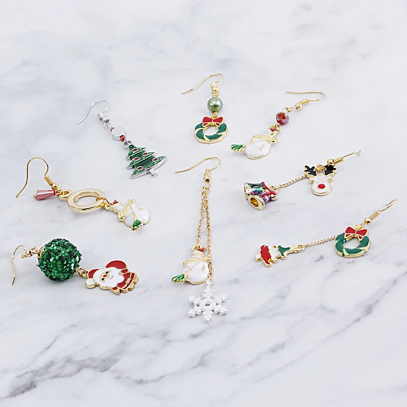 New Design Asymmetric Earrings For Women Trendy Bijoux Xmas Tree Elk Bells Snowman Santa Claus Pendientes Hot Christmas Gifts