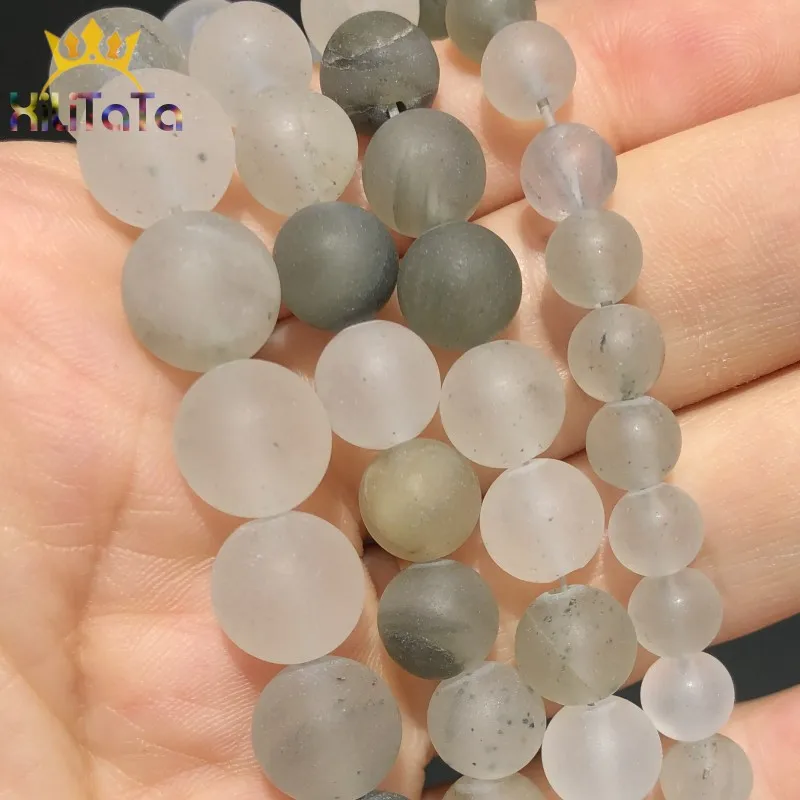 Бусины Из Натурального матового кварца с зеленой травой для изготовления