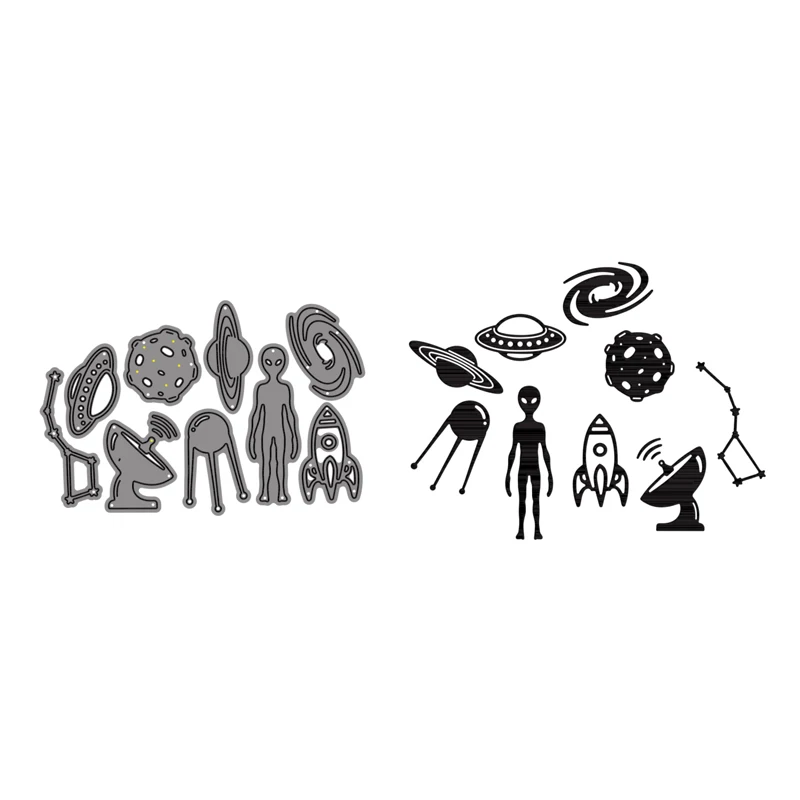 

Cutting Dies Alien Aircraft Rocket Satellite Radar Black Hole Planet For DIY Scrapbooking Embossing Album Paper Cards Dies 2021