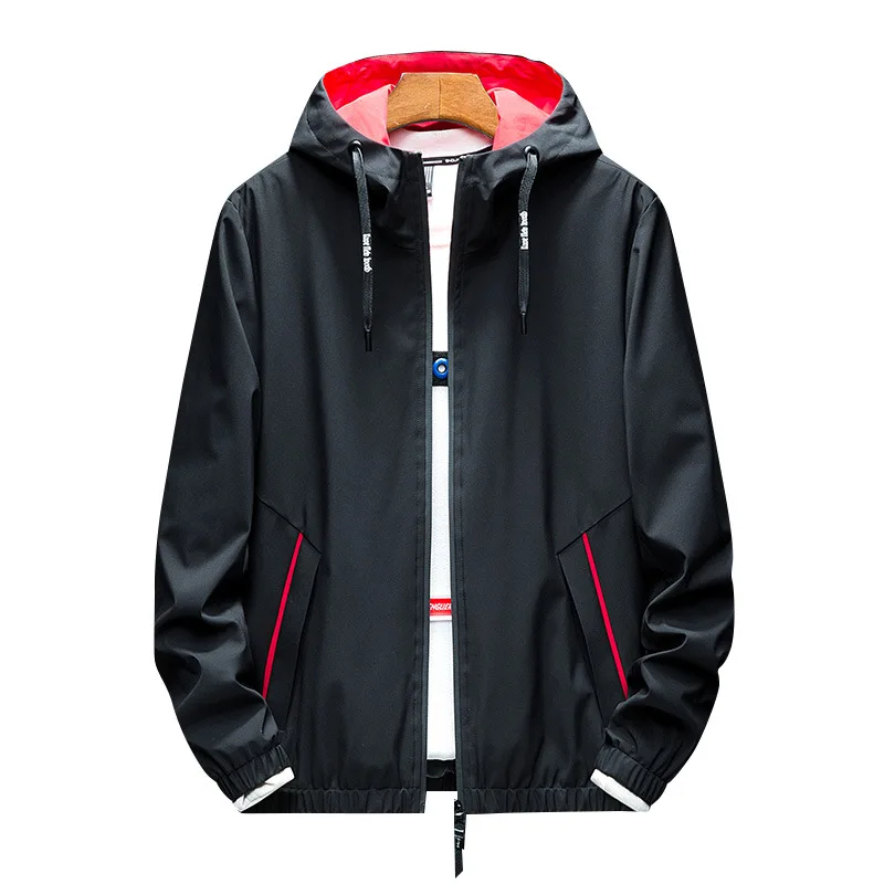 

Autumn Jacket Waterproof Sping Men's Youth Korean Style Slim Jacket Hood Trend Fashion Red Casual Black Coat Windbreaker Male