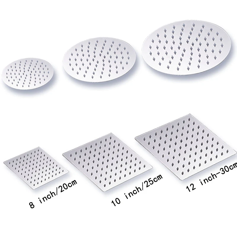 

12/10/8/6 Inch Round Square Stainless Steel Ultra-thin Showerheads Rainfall Shower Head Rain Shower Chrome Shower Head Bathroom