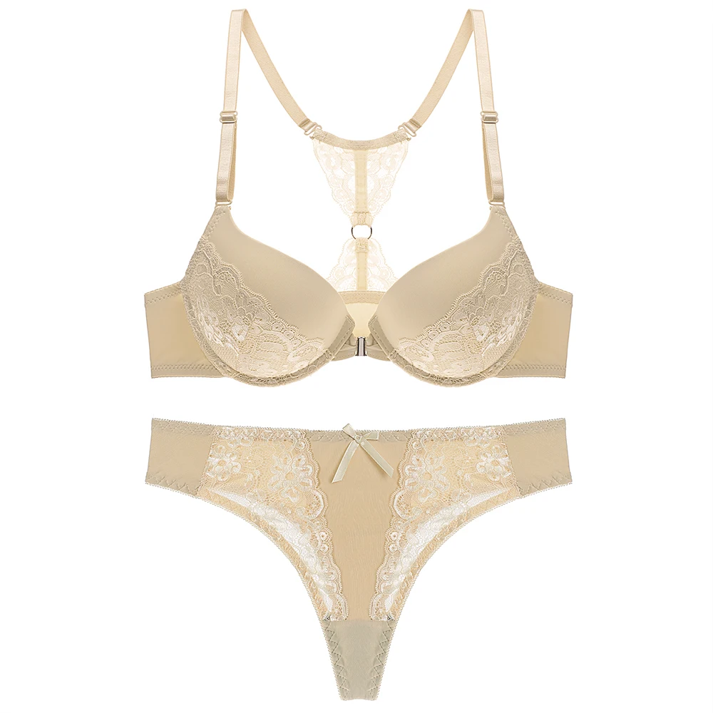 Комплект женского нижнего белья с цветочным кружевом и застежкой спереди |