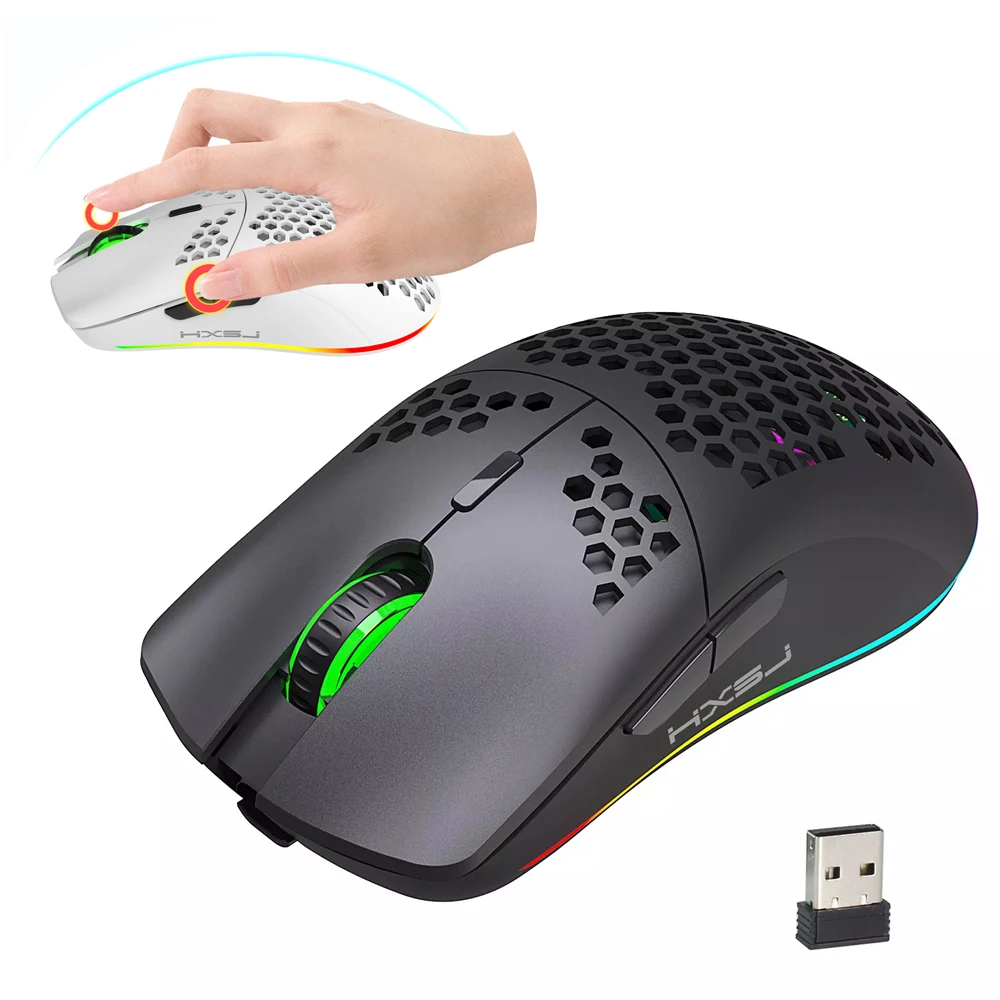 Беспроводная игровая мышь HXSJ 2 4 ГГц перезаряжаемая с RGB эффектом светильник