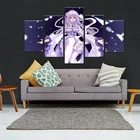 5 панелей на холсте с рисунком аниме Zero Two, домашний декор, картины, плакаты, HD принты, настенное искусство, модульная гостиная с рамкой
