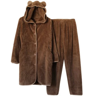 

Winter Women Cute Pajamas Sleepwear Cute Sleepwear Girls Solid Color Warm Bear Round Neck Velvet Sister Outfit Pajamas Costumes