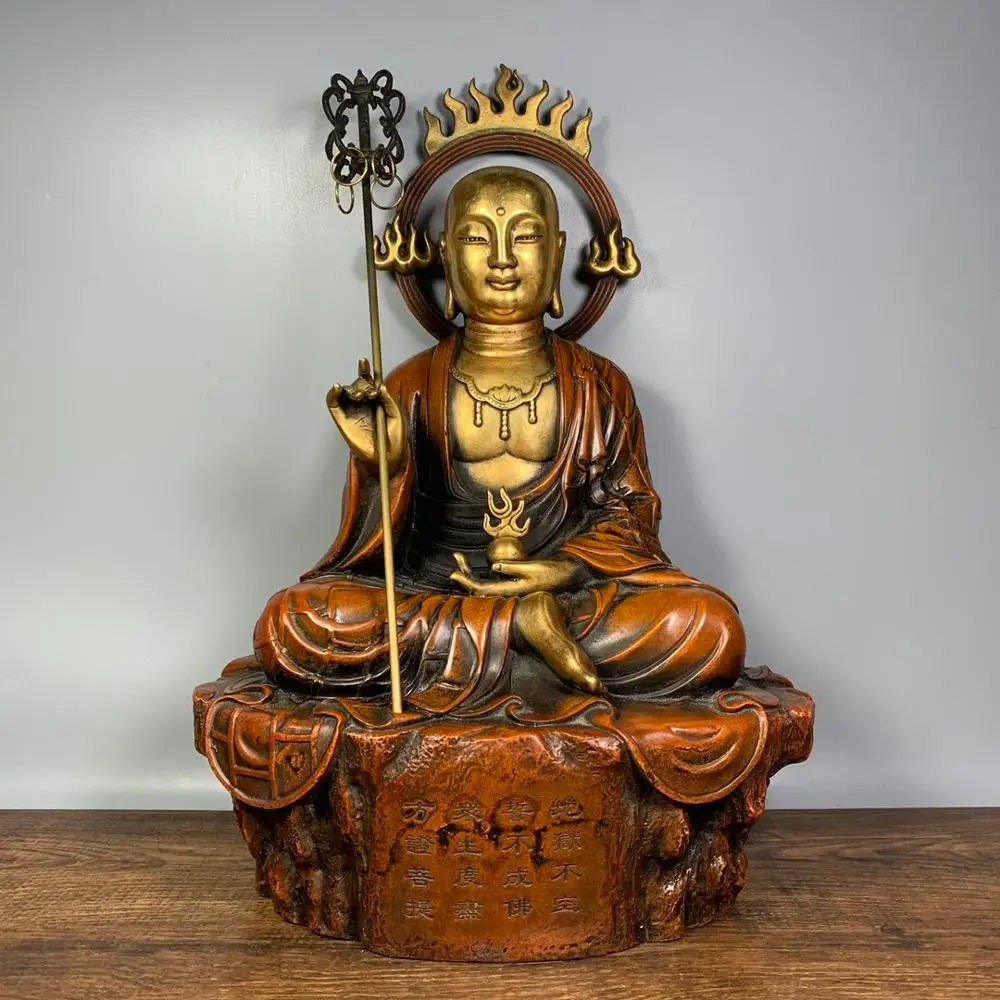 

12" Tibet Buddhism Temple bronze Gilt true gold Ksitigarbha Buddha statue Jizo Buddha One of the four buddhist bodhisattvas