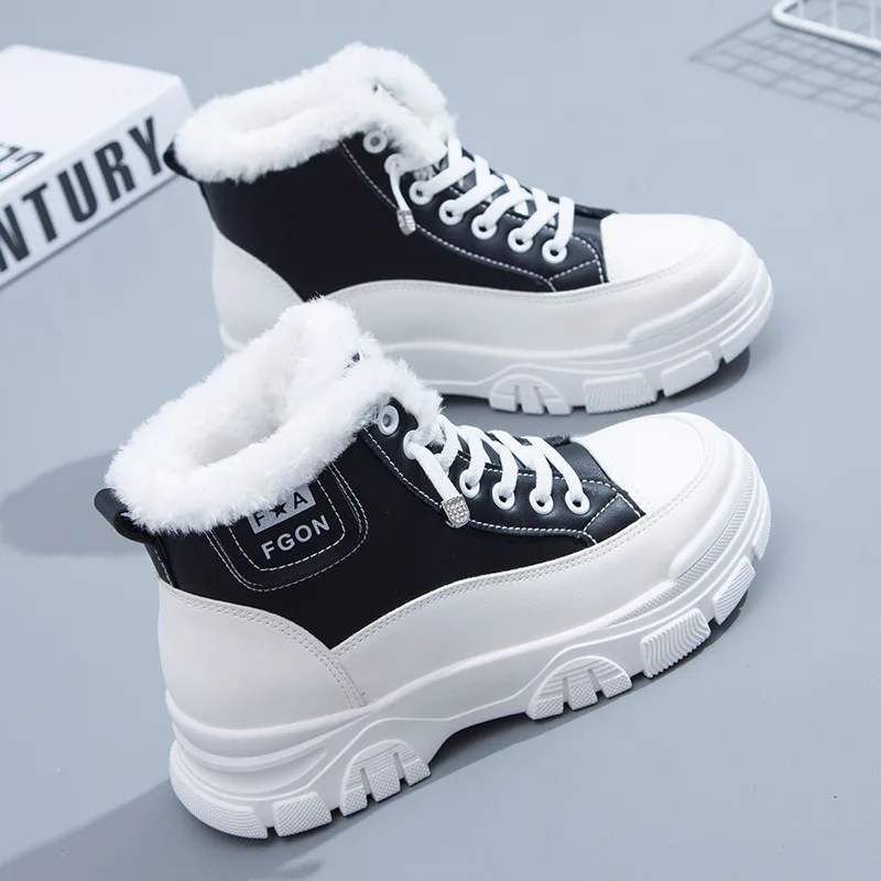 

Winter Women Shoes Plush Warm Wedges Platform Leather Boots 2021 New Snow Boots Fashion Lace Up Martin Booties Zapatos De Mujer