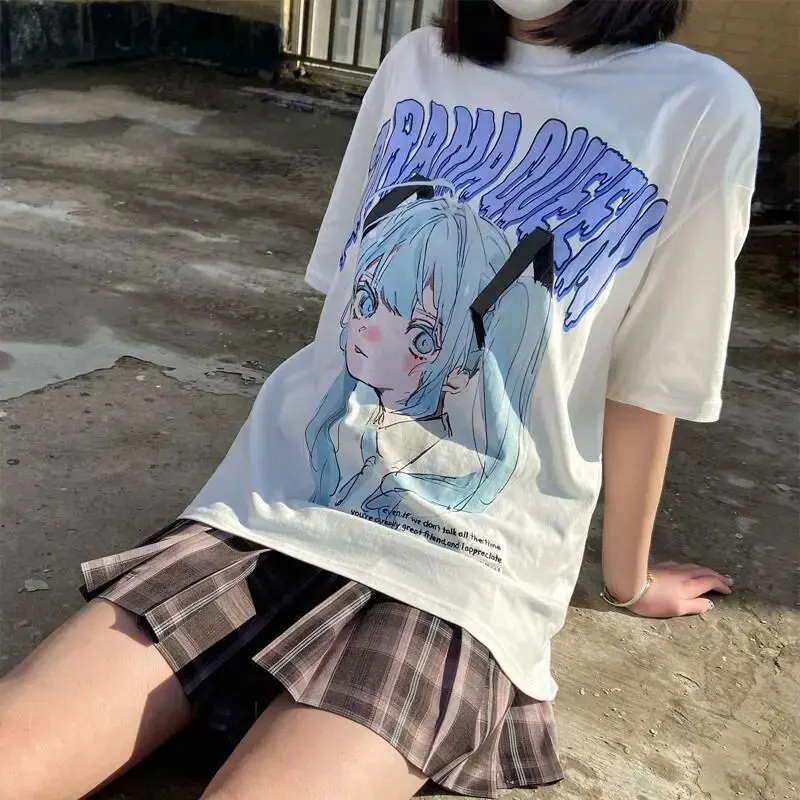 

Harajuku Cartoon Anime Print Female T-shirt Japanese Anime Attacking Giant Female T-shirt Gothic Style Loose Sweet Girl JK Top