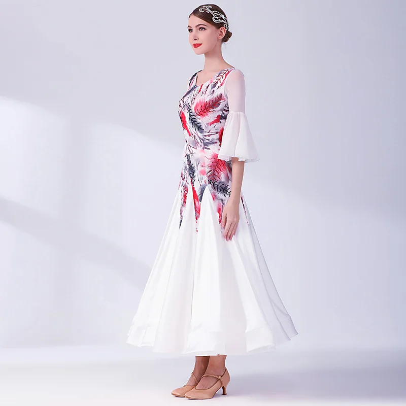 

White Modern Dance Dress Sexy Ballroom Dance Costume National Standard Dance Dress Waltz Dress Performance Clothing for Women