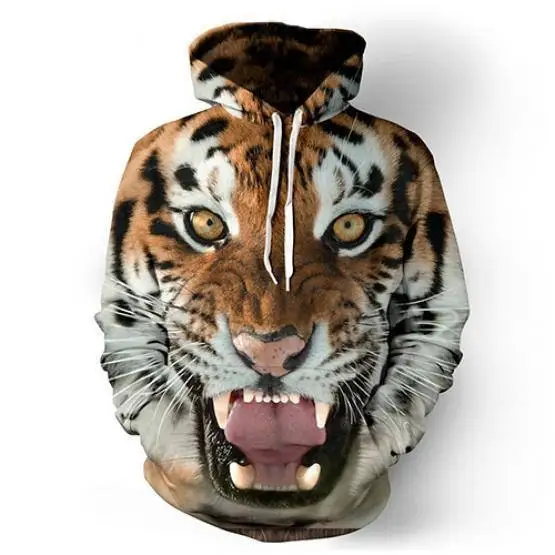 TIGER Mens Hoodies Funny 3D Tiger Lion Print Animals Sweatshirt Casual Loose Pocket Long Sleeve Winter Men Hoodies Unisex Pullovers - Цвет: TIGER