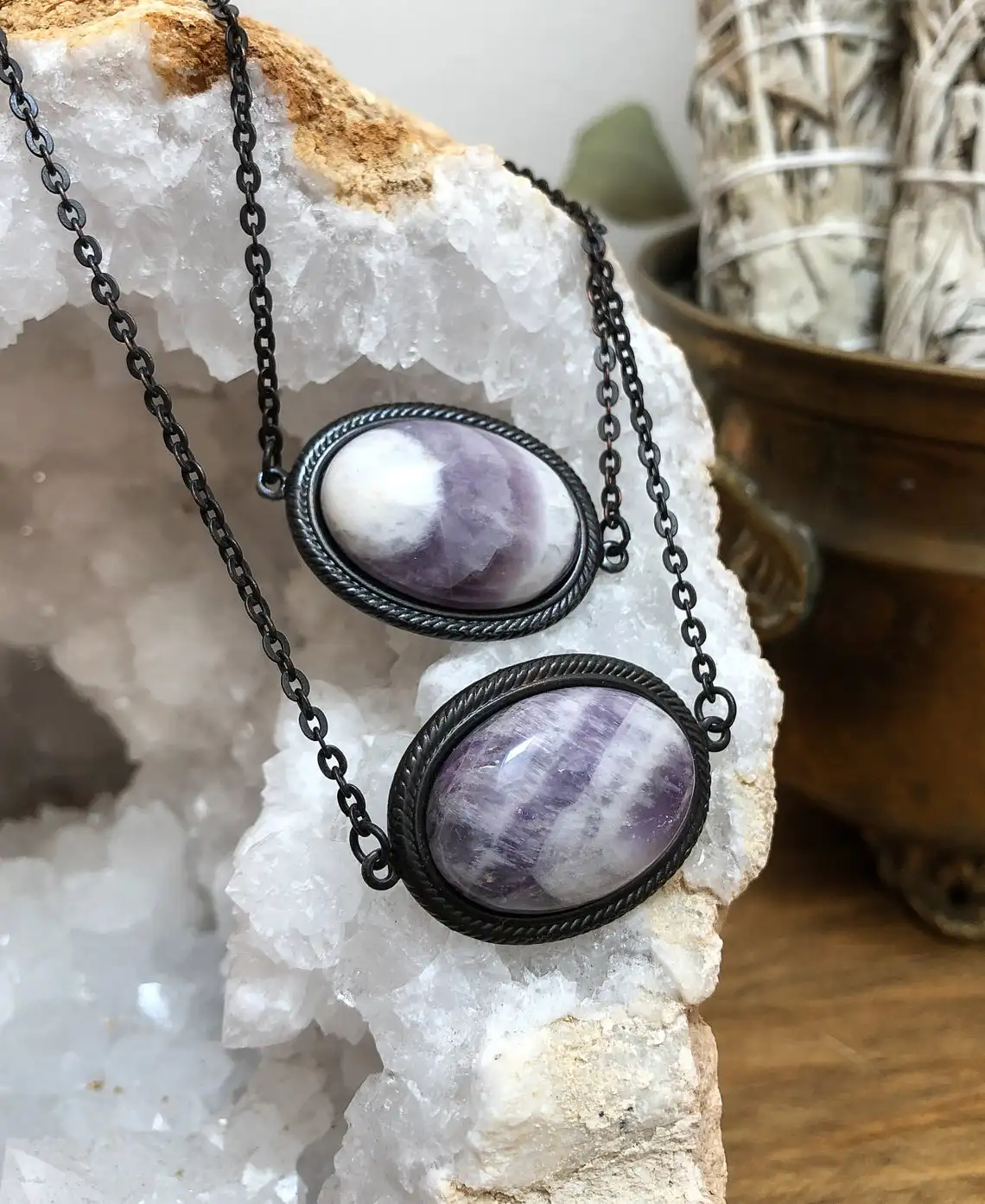 Ожерелье с натуральным аметистом и кристаллами-ожерелье бохо-Аметист