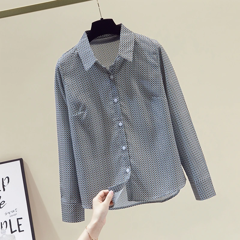 

Missfansiqi Spring Autumn Fashion Women Turn Down Collar Long Sleeves Print Shirts Office Ladies Shirt Female Blouse Tops