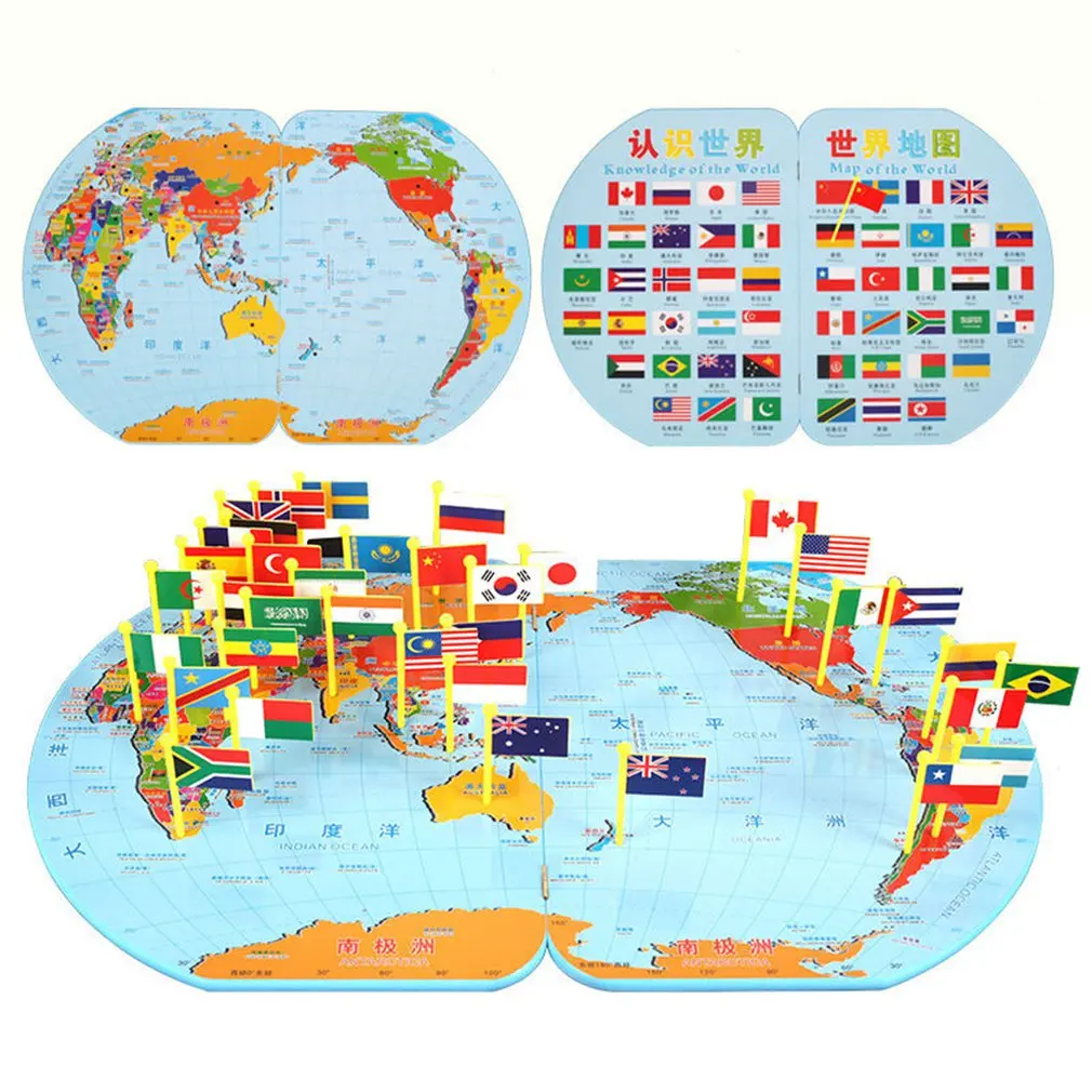 

Wooden Flag Toy Children's Teaching Aids For Understanding The World Map Educational Early Children's Toys Teaching Aids