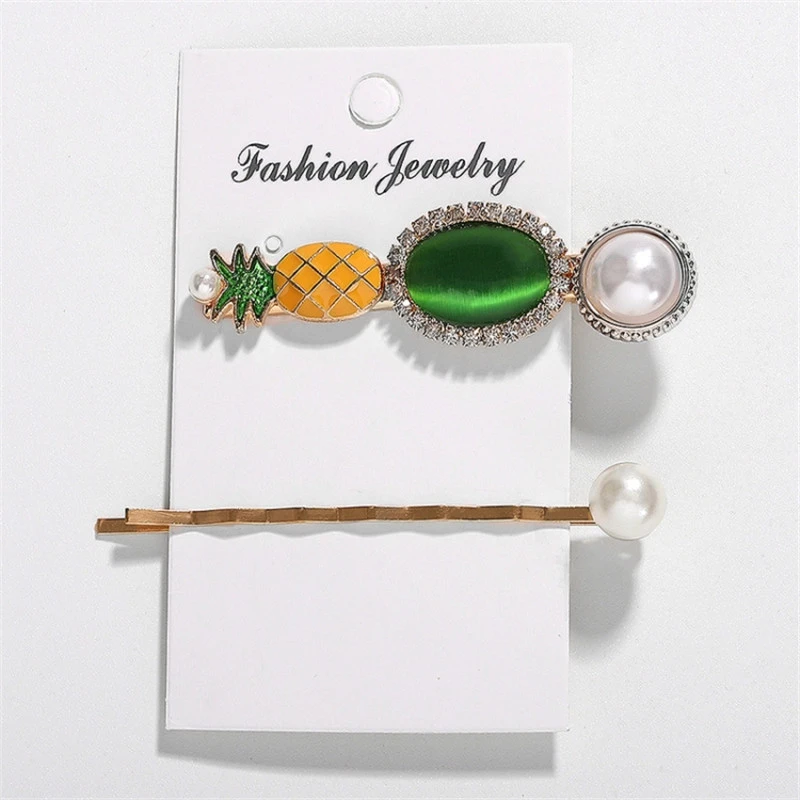 Милые жемчужные хрустальные заколки для волос с фруктами милые ананасом женщин и