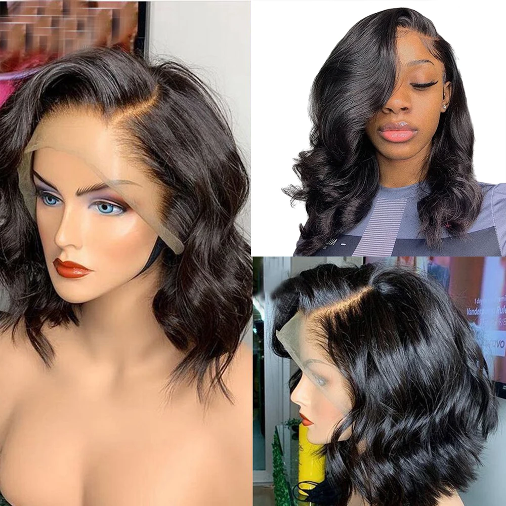 

Pervuian Glueless Full Lace Wigs With Baby Hair Short Bob Natural Wave 13x6 Lace Front Human Hair Wig Preplucked 360 Frontal Wig