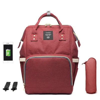 mother bag 7 LEQUEEN пеленки ребенка материнства сумка USB зарядное устройство три бутылки большой емкости тележка подгузник рюкзак для мамы мать сумка - Цвет: mother bag 7
