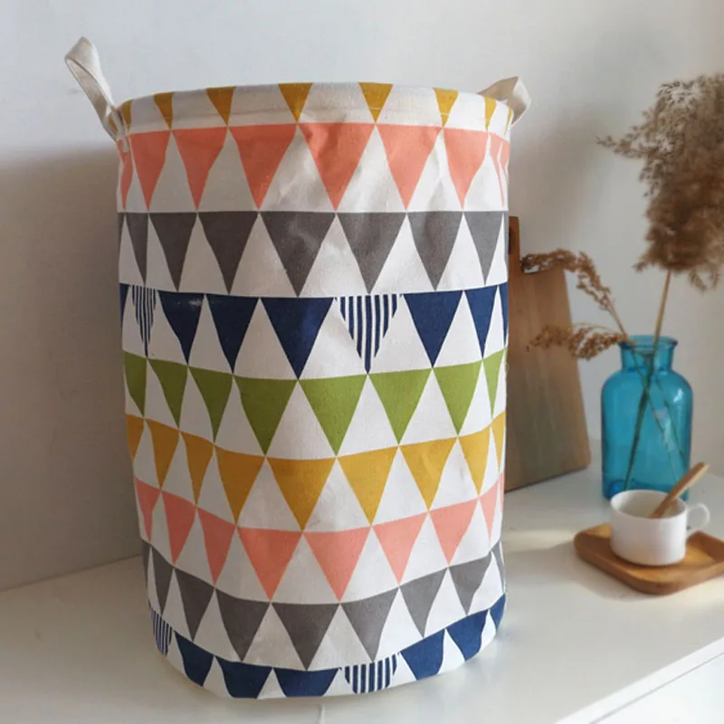 Семья круглый всякой всячины хранения из хлопко-льняной ткани корзина для