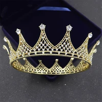 rhinestones round crown king queen wedding tiara bride headpiece men party crystal hair jewelry wedding hair accessories