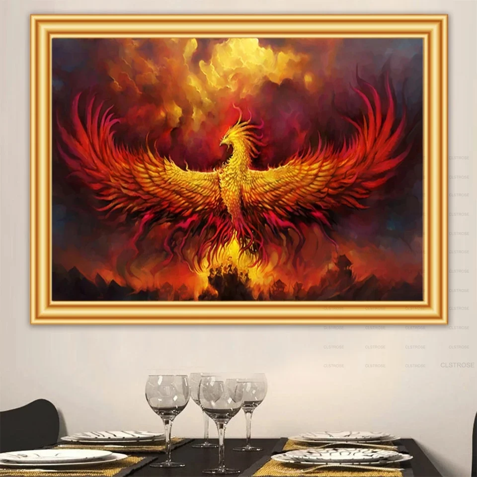

Phoenix Golden Wall Diamond Painting Nirvana Ancient Acrylic Material Pattern Round Diamond Square Diamond Furniture