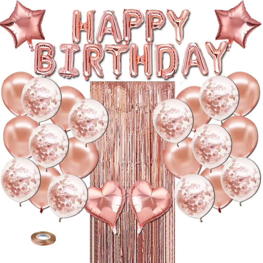 

1 Set Rose Gold Balloons Curtain Foil Ballon Confetti Balloons for Girls Baby Shower Happy Birthday Party Decor Latex Air Balls