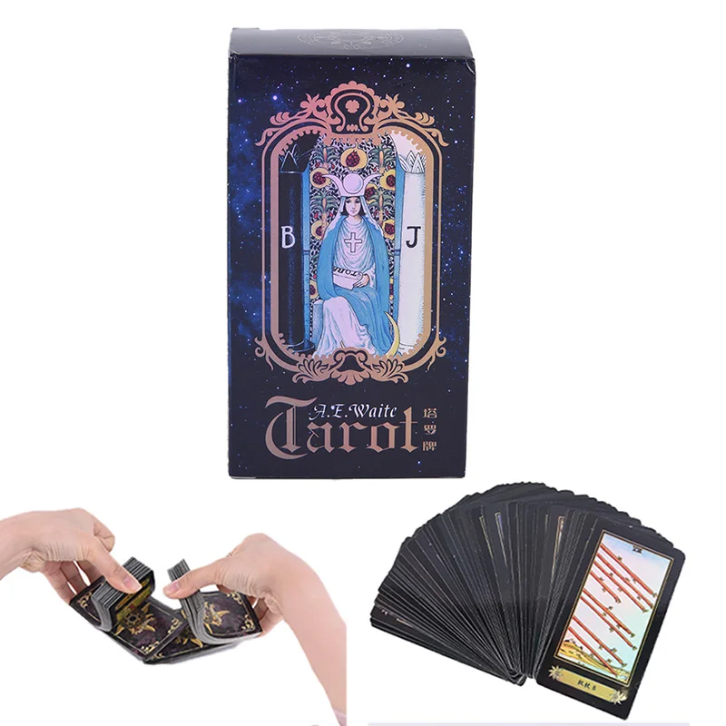 Juego de cartas de Tarot hologr&aacute;ficas para mujer, juego de mesa de Tarot brillante, versi&oacute;n en Ingl&eacute;s/chino-0