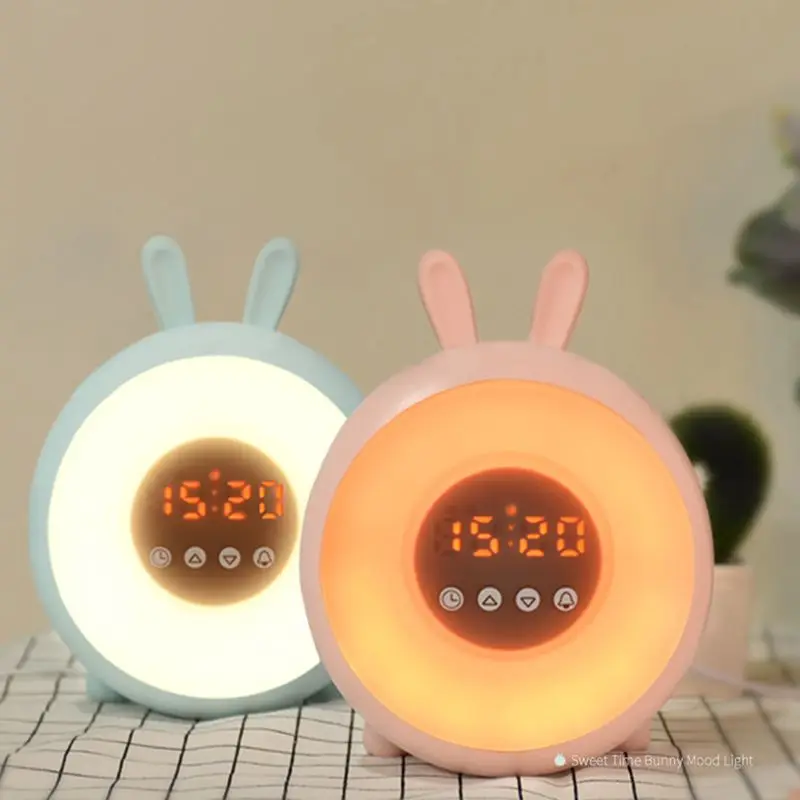 

Cute Bunny Rabbit Alarm Clock Wake Up Light with Colorful LED Nature Night Lamp
