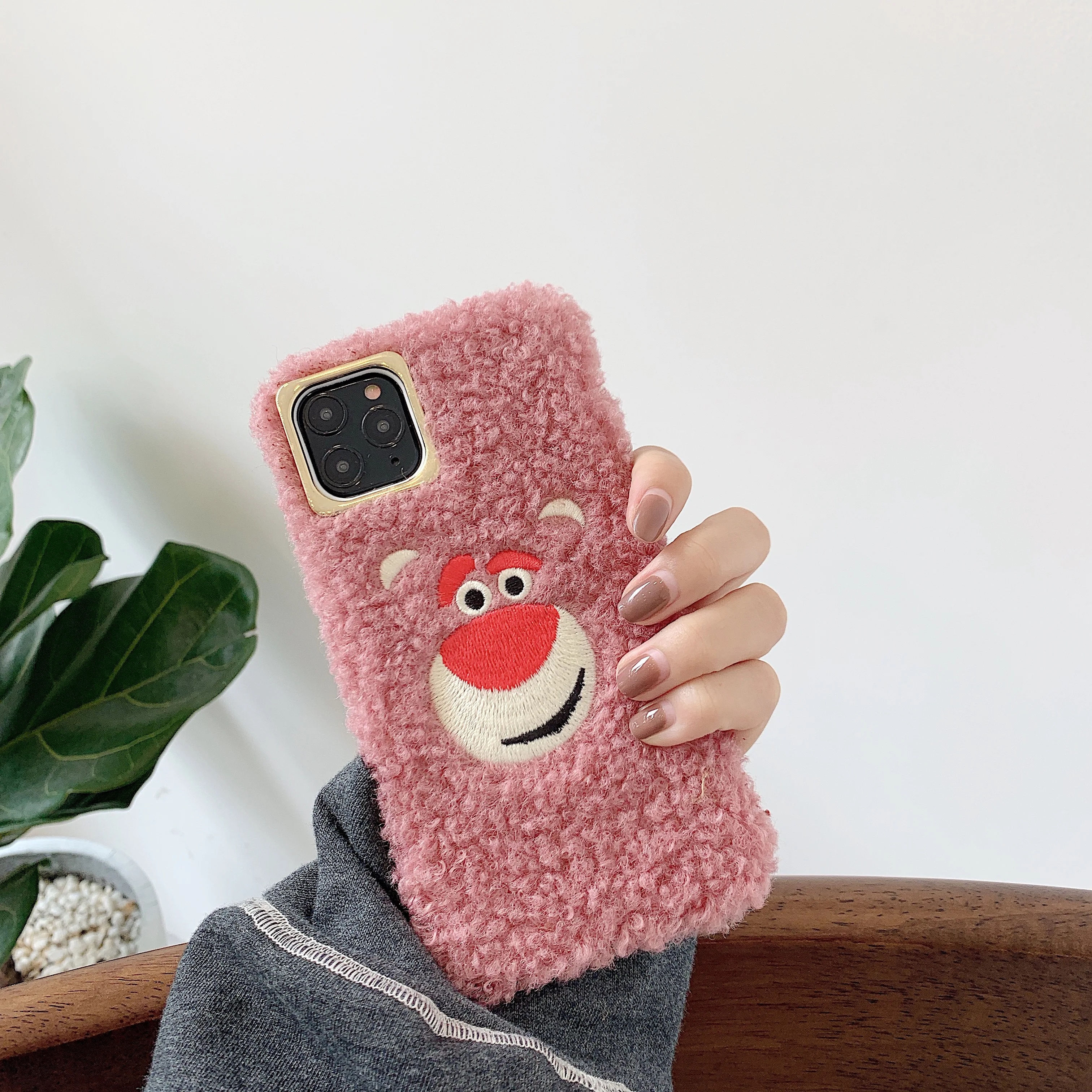 Милый 3D мультфильм вышивка медведь плюшевый мех теплый чехол для телефона 7 8 Plus X