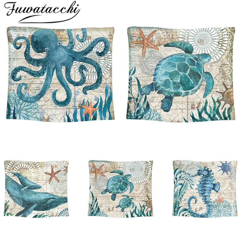 Настенный гобелен в морском стиле с рисунком морской черепахи домашний