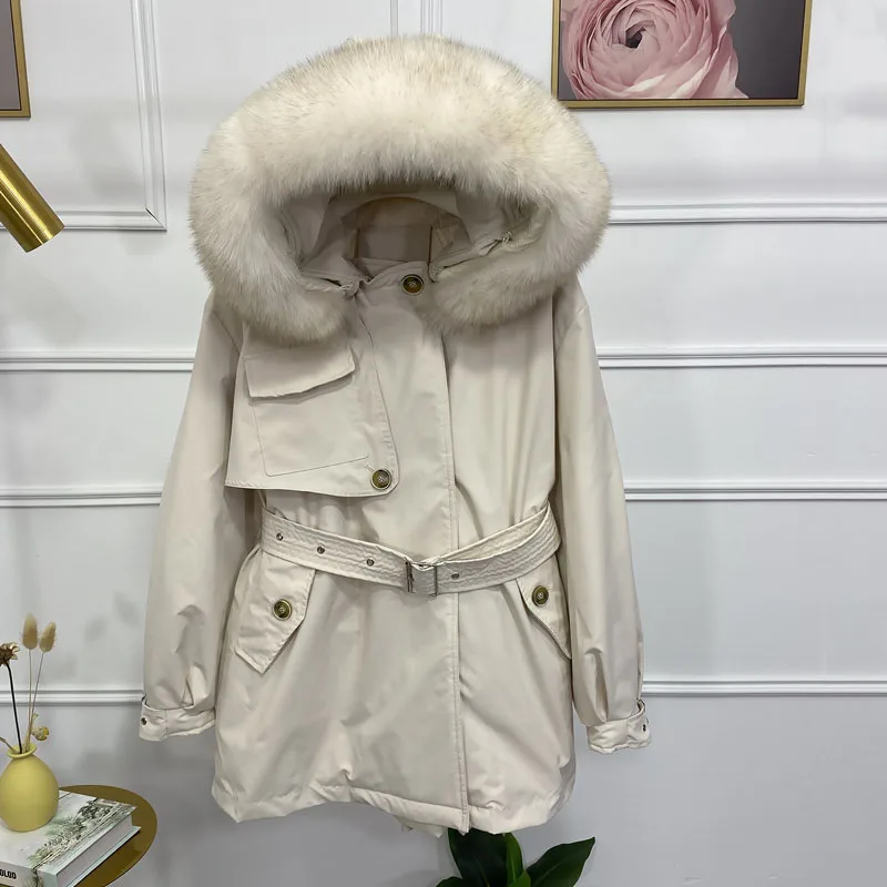 Fox Fur Hooded Winter Down Coat Women 90% White Duck Down Jacket Thick Warm Parkas Female Outerwear