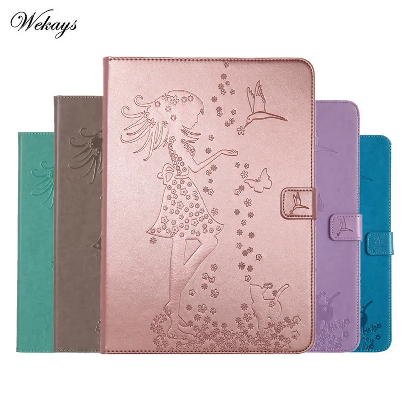 

Чехол Wekays для iPad Air 2, роскошный мультяшный кожаный чехол-книжка с изображением девушки и кота для Apple iPad Air 2, ipad 6, чехол с подставкой