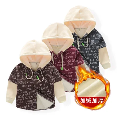 

Рубашка с имитацией двух предметов для мальчиков, бархатная рубашка с рукавами с капюшоном и прострочкой, новинка 2021, зимняя детская одежда,...