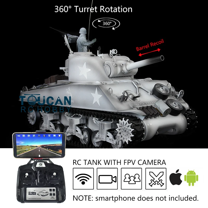 

Heng Long 1/16 FPV Customized 6.0 Sherman RC Tank 3898 360° Turret Barrel Recoil TH17080-SMT4