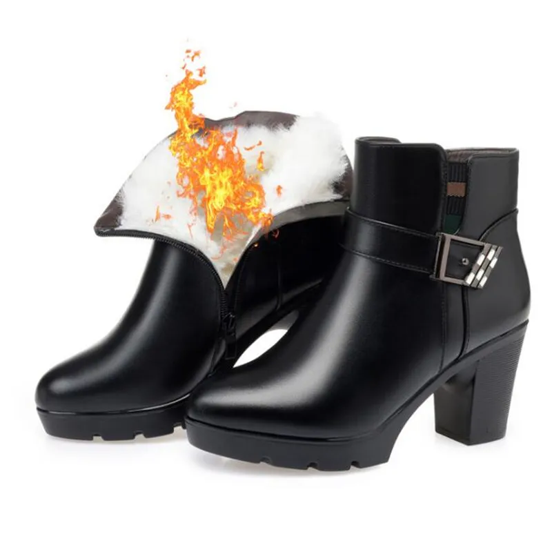 

2022 Fashion Comfort Warm Winter Boots Female Genuine Leather Boots Ankle Boots Non-slip High Heel Boots Cotton Shoes Snow Boots