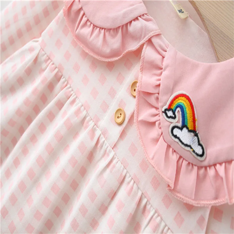 

Trendy Children's Clothing Infant Dress Spring and Autumn Pastoral Style Baby Girls Plaid Rainbow Long Sleeve Princess Skirt
