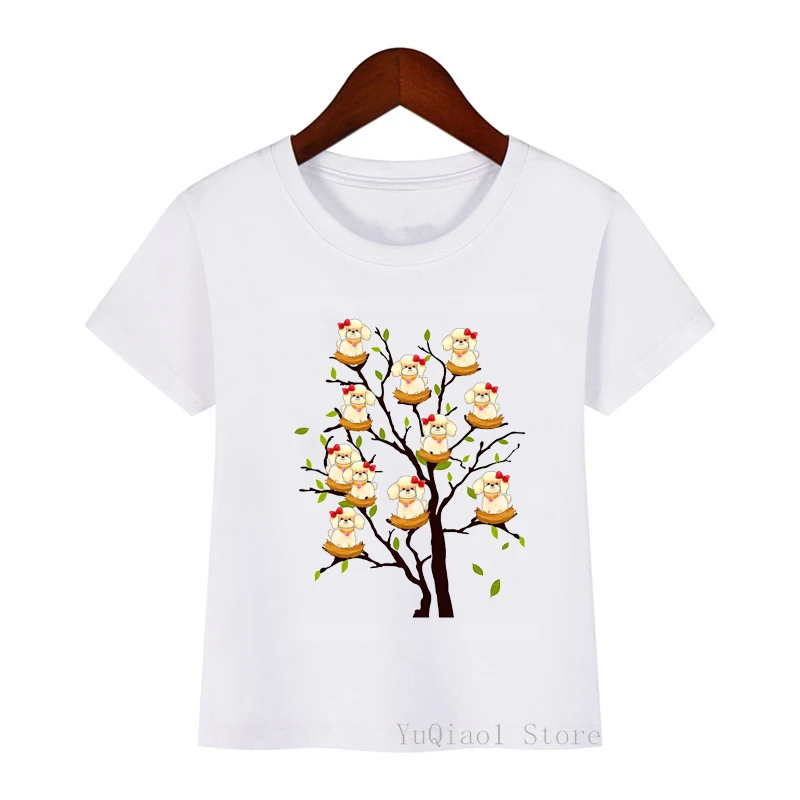 

2020 hot sale kids clothes Bulldog chihuahua Pug Teddy Labrador on the tree print tshirt girls boys dog lover t shirt girls boys