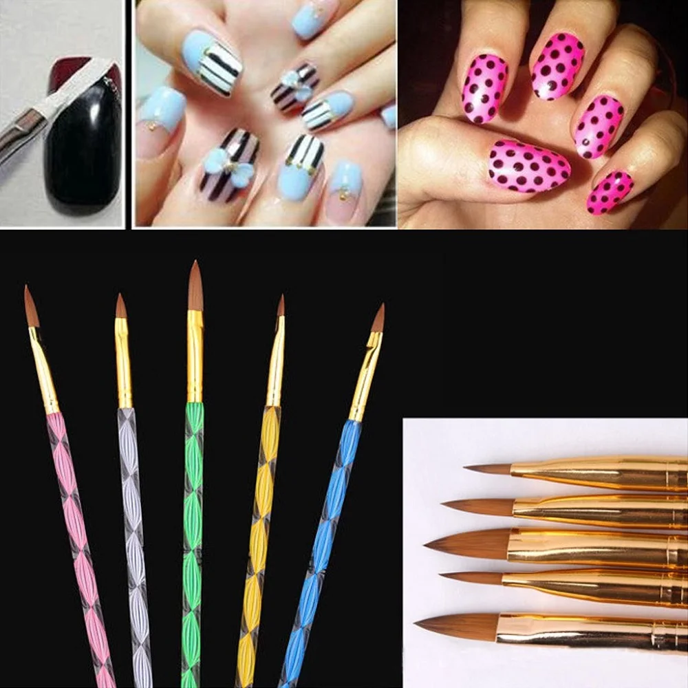 5 шт./компл. дизайн ногтей ручка с кисточкой для УФ гель кисти рисования картин