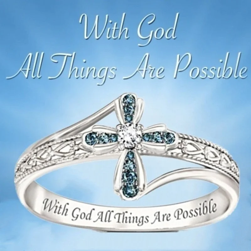 

Silver simple Cross Blue Diamond Ring