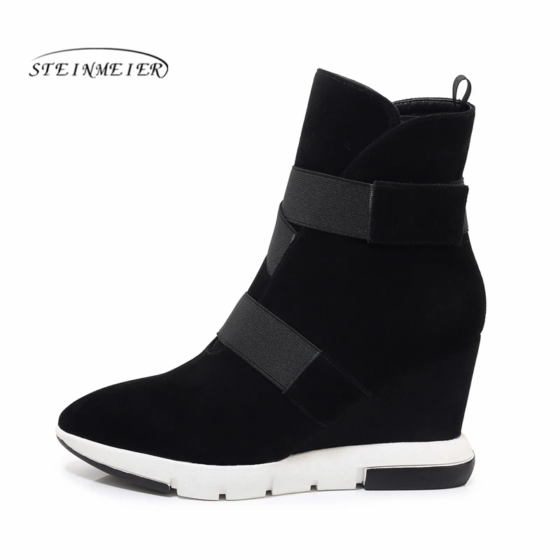 Женские замшевые ботильоны на платформе с резиновой подошвой и пряжкой высоком