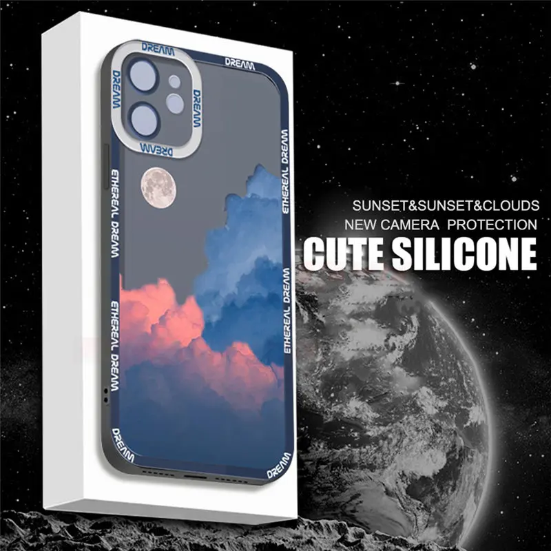 

Romantic Sunset Clouds Shockproof Phone Case For iPhone 13 Pro Max 11 12 Pro Max XR XS Max 7 8 Plus X Lens Protection Soft Cover