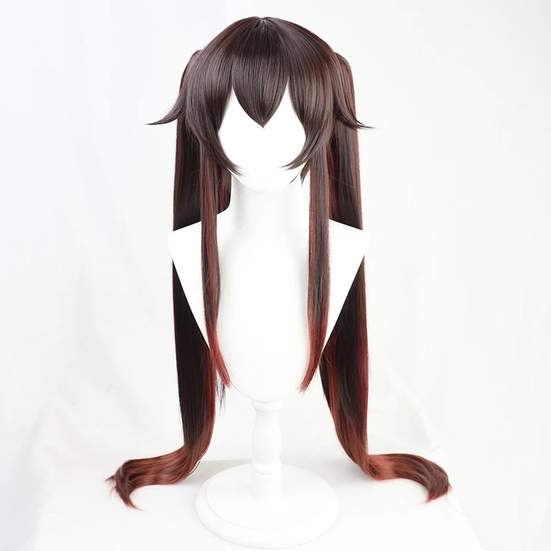 

2021 Hot Game Genshin Impact Hutao Wigs Drop Shipping Long Double Ponytail Brown Hair Anime Hu Tao Cosplay Wig + Wig Cap