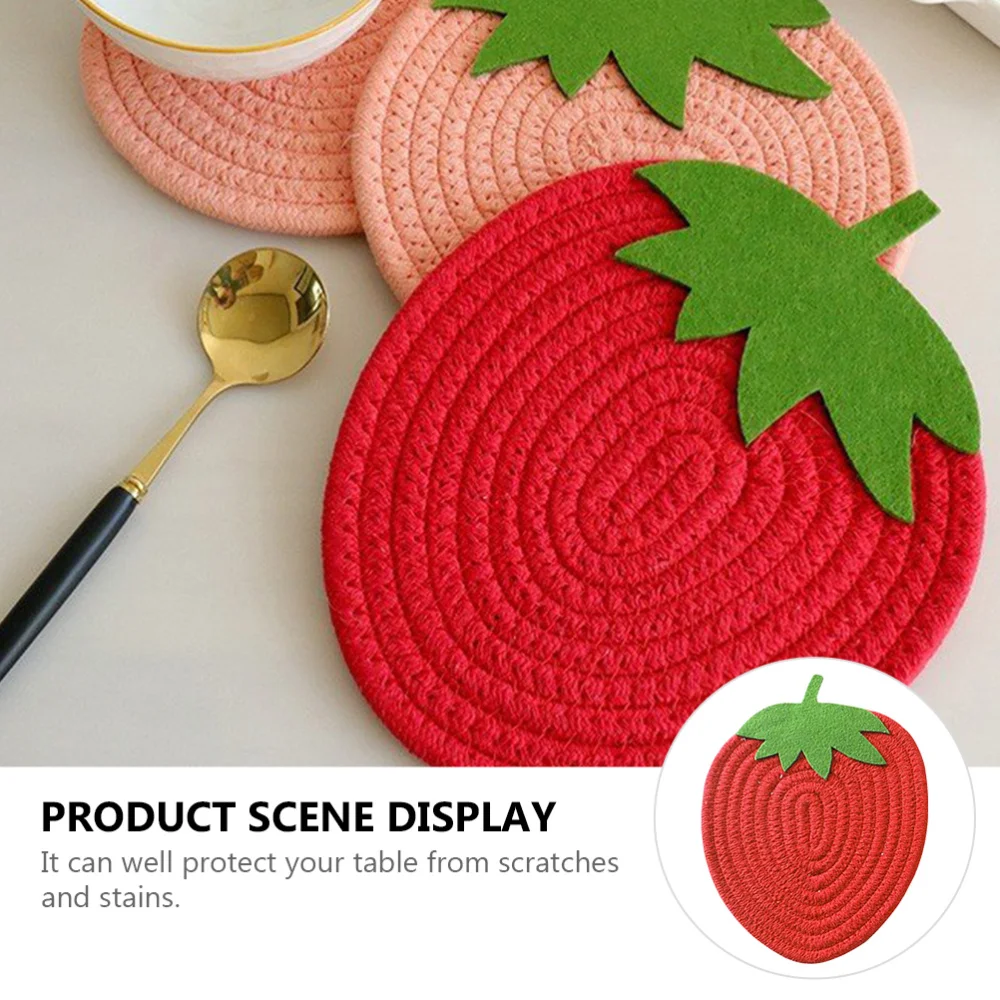 

1pc Strawberry Shape Cup Bowl Mat Heat-resistant Place Mat Woven Cotton Coaster