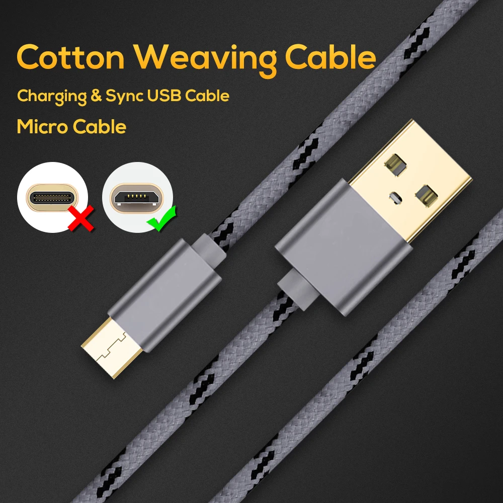 Кабель Micro USB с металлическим корпусом и позолоченным разъемом плетеный провод
