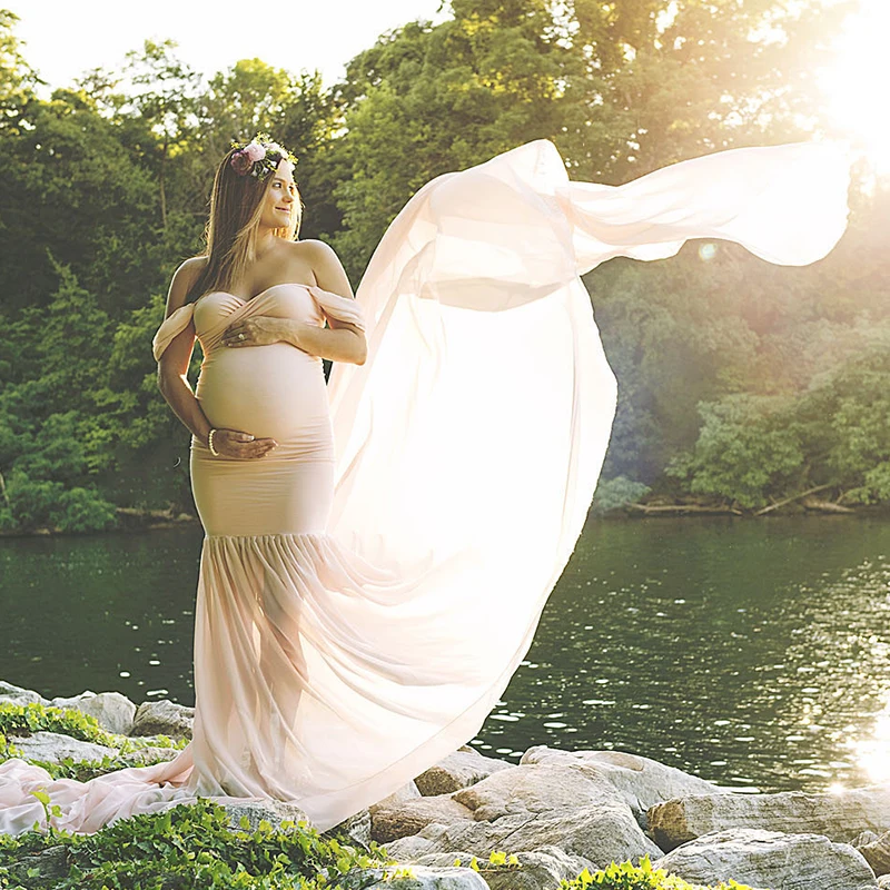 Платье для беременных Новинка Реквизит фотосъемки Одежда хлопок + шифон с