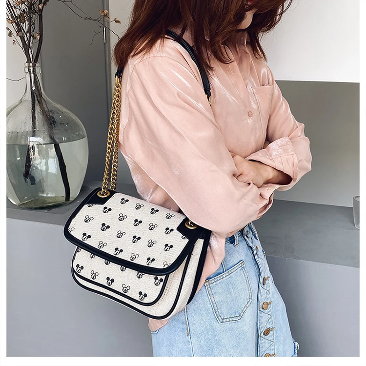 

Disney Cute Printed Canvas One-shoulder Handbag 2021 New Casual Chain Large-capacity Multi-function Cosmetic Bag Ladies Wallet