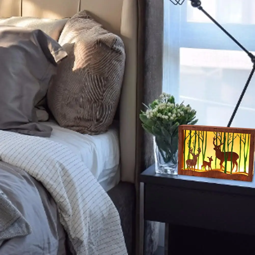 

1 шт. Рождественский деревянный Лось Ночной светильник с подсветкой орнамент настольная лампа на батарейках для детей подарок украшение сп...