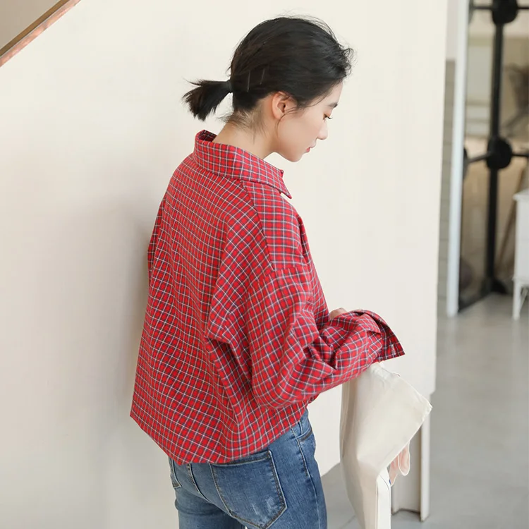 

New spring Vintage Plaid Shirt female Oversize Tops Women Long sleeve Girls Blouse Summer Plus Size Women Blouses femme Blusas