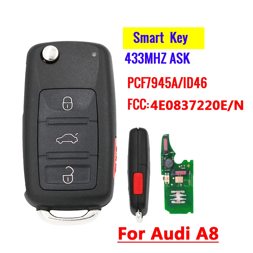 

For Audi A8 3B button flip key pcf7946 433mHZ full smart