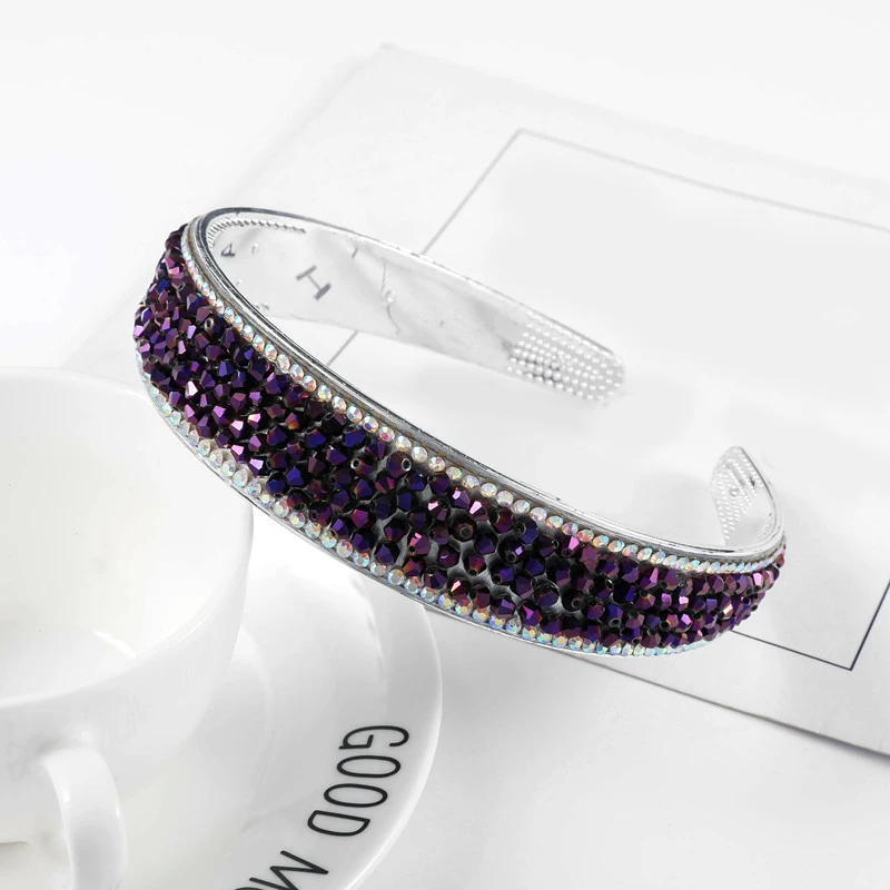 

Wide Hair Hoop Band Headband 2021 New Luxury Shiny Rhinestone Hairband For Women Girls Solid Color Simple Hair Accessories