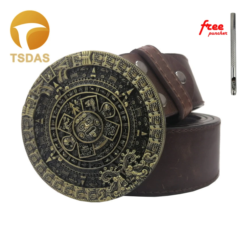 New Aztec Calendar Men's Metal Belt Buckle With Leather Round Cowboy Jeans accessories | Дом и сад